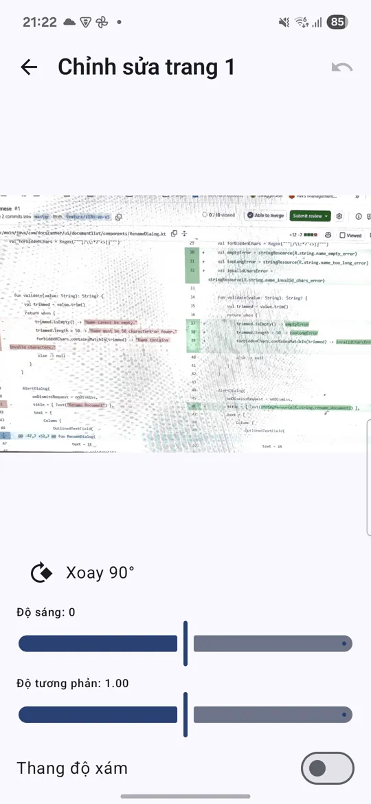 Doc Scanner: màn hình chỉnh sửa trang