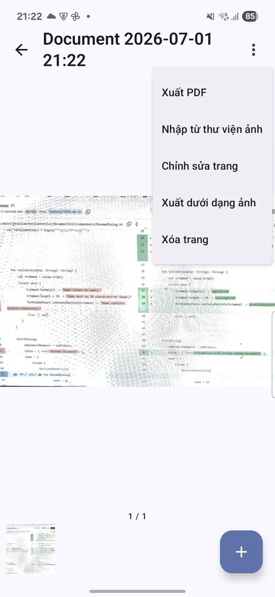 Doc Scanner: xem tài liệu và menu thao tác